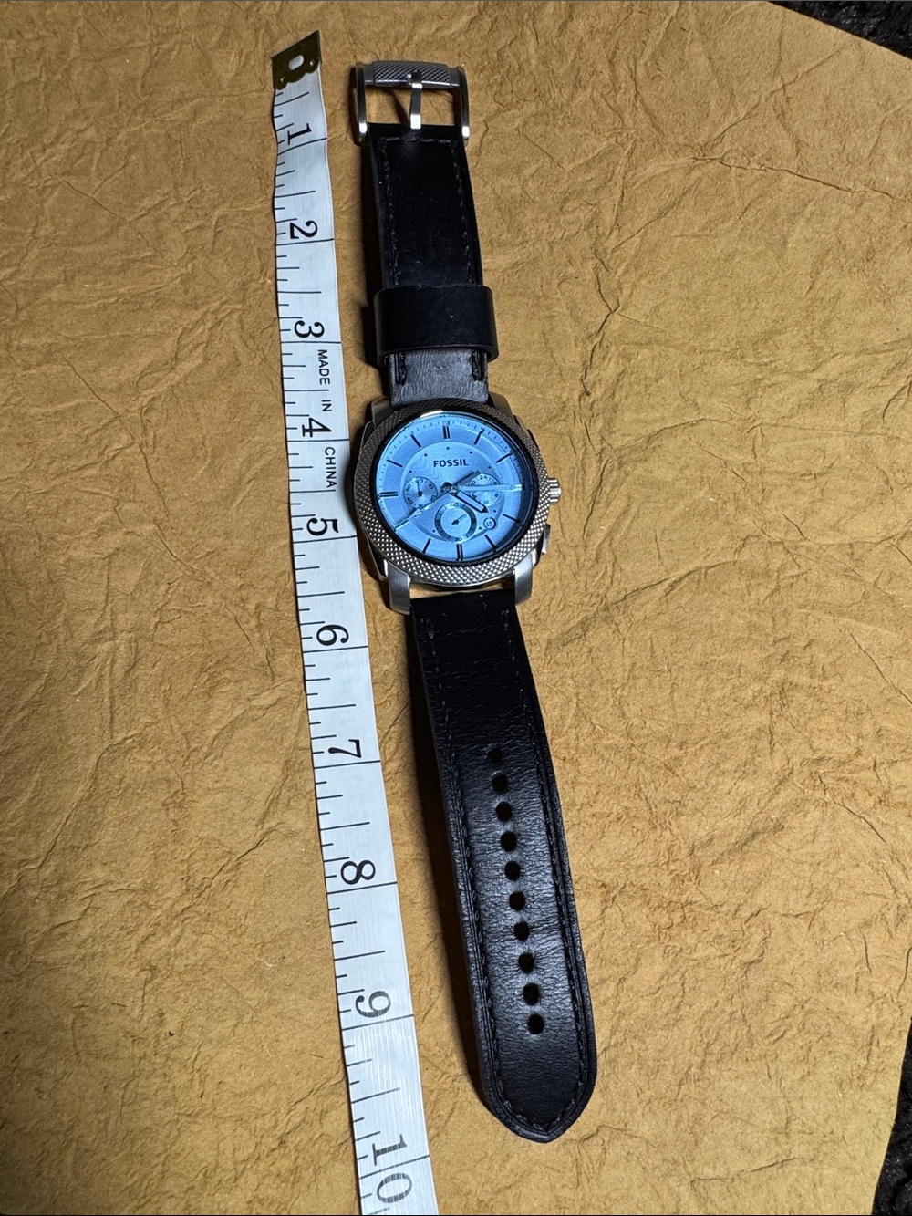Fossil Men's Black Leather Strap Watch with Blue Dial and Stainless Silver Case - Picture 2 of 10